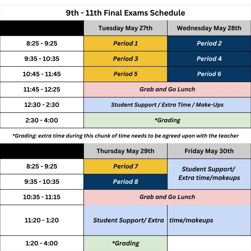 Graphic of the Exam Schedule; text follows below.