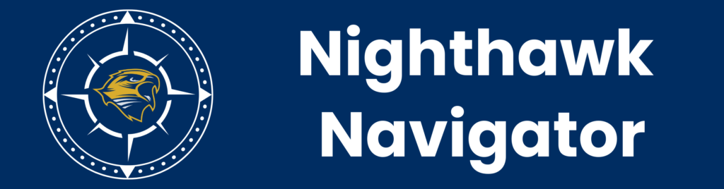 Graphic blue background with white text that says Nighthawk Navigator.